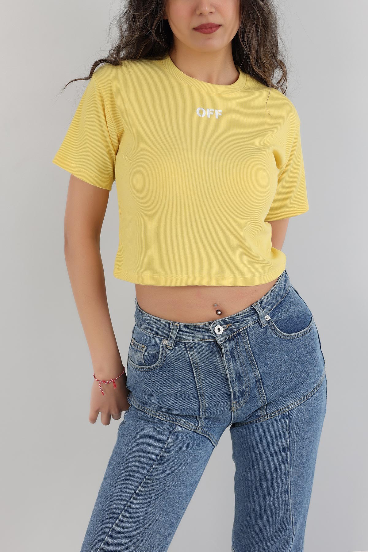 Sarı Baskılı Fitilli Bluz 164822