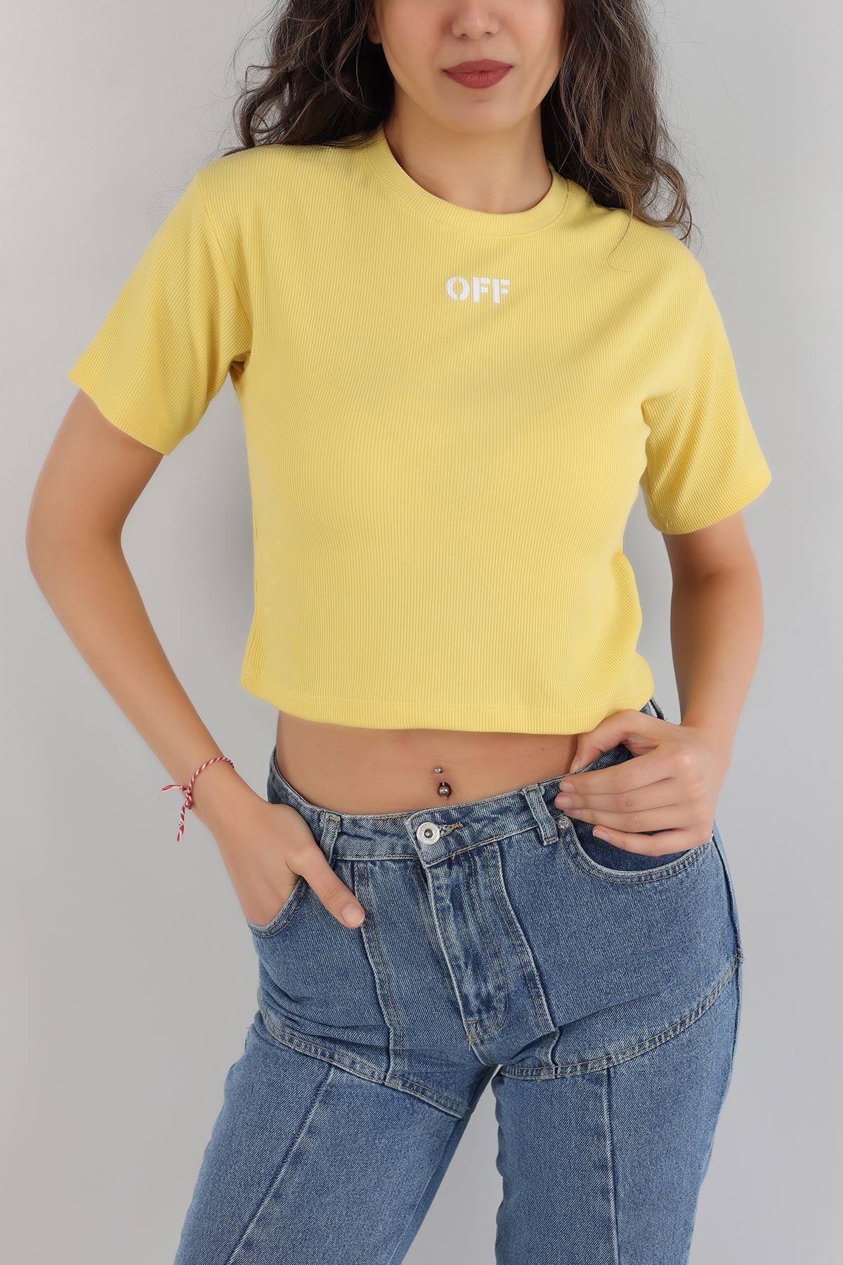 Sarı Baskılı Fitilli Bluz 164822