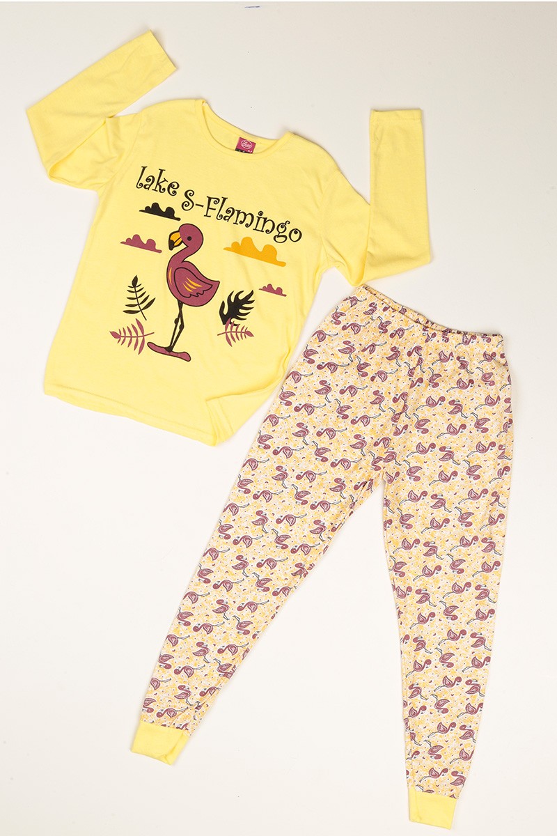 Sarı Baskılı Kız Çocuk Pijama Takımı 77935