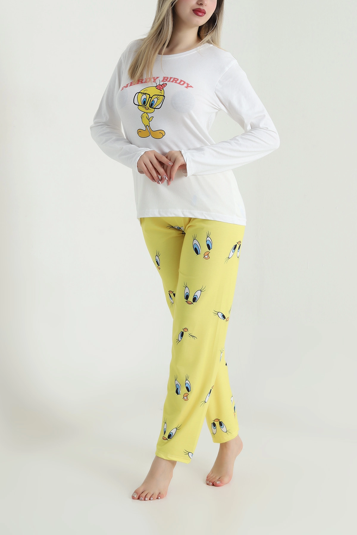 Sarı Baskılı Modal Kadın Pijama Takımı 484527