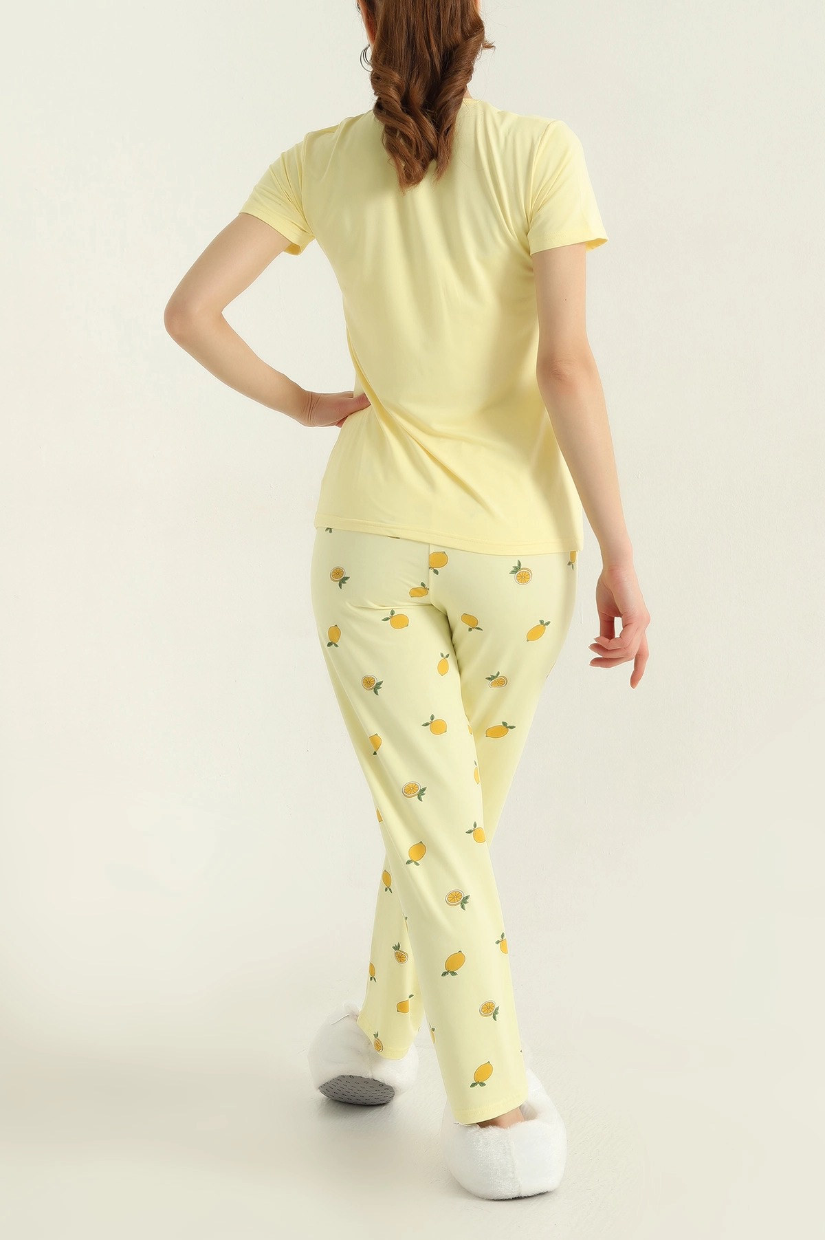 Sarı Baskılı Viskon Kadın Pijama Takımı 347351