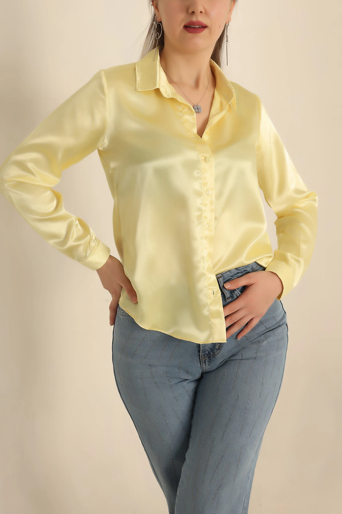 Sarı Bayan Saten Gömlek 238508