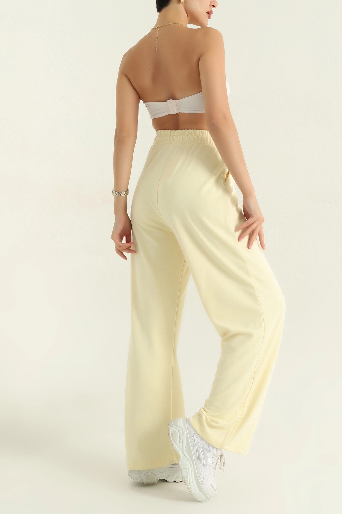 Sarı Bel Lastikli Cepli Modal Kadın Pantolon 366744