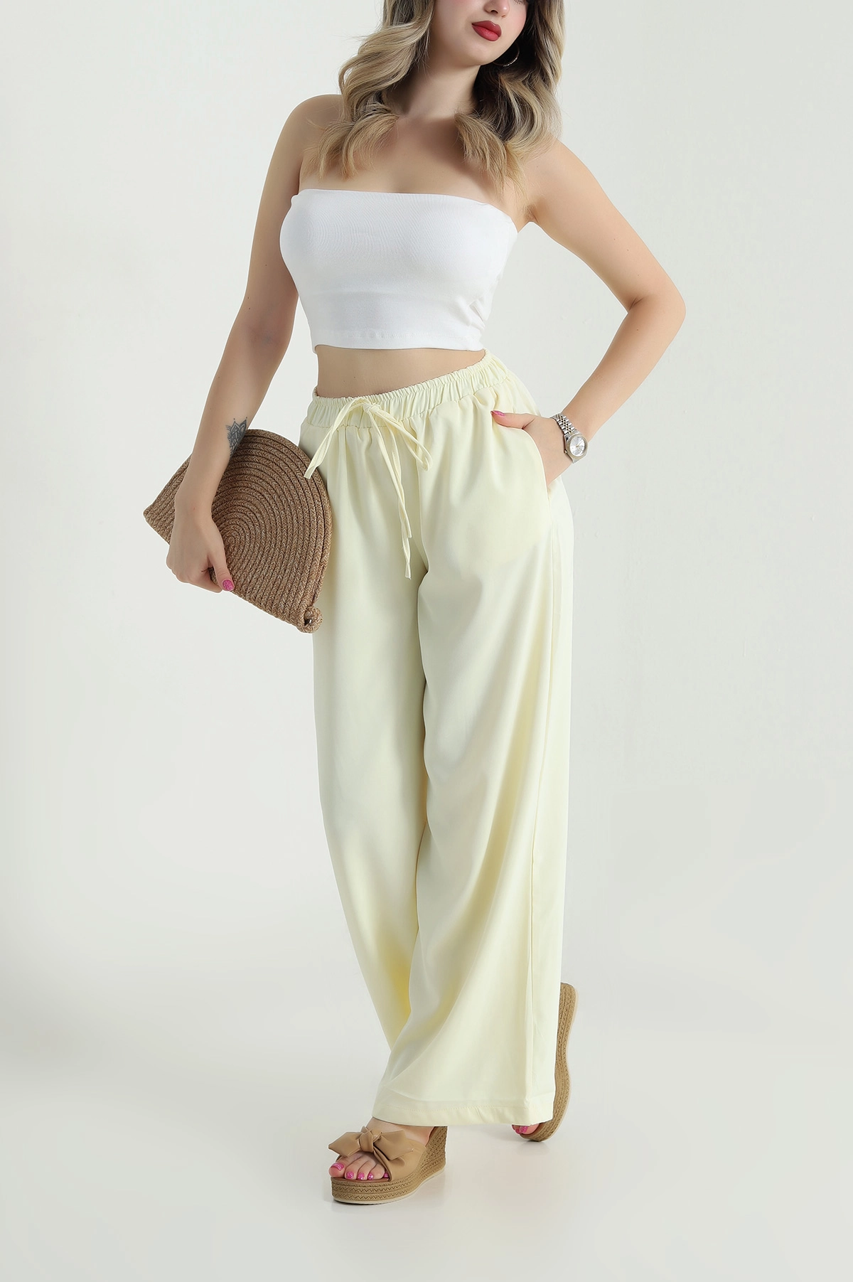 Sarı Bel Lastikli Linda Kadın Pantolon 484340