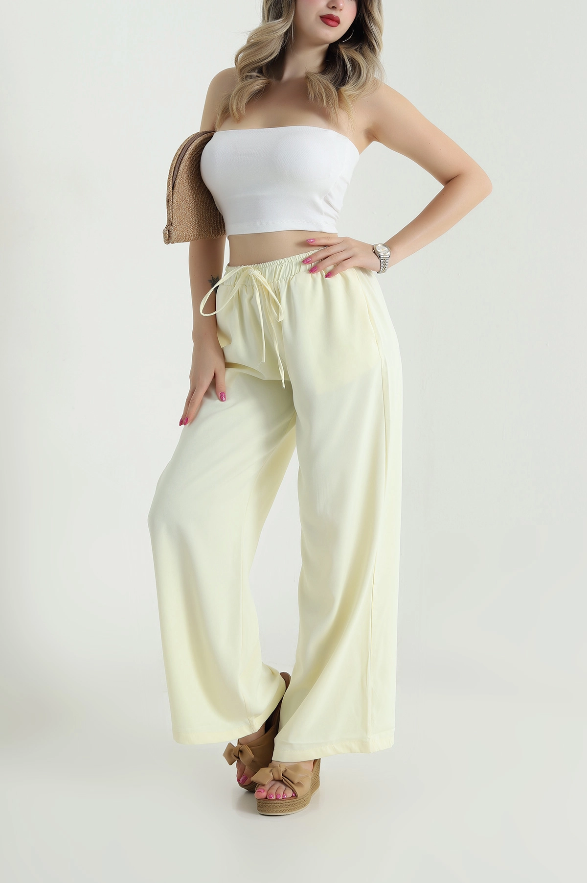 Sarı Bel Lastikli Linda Kadın Pantolon 484340