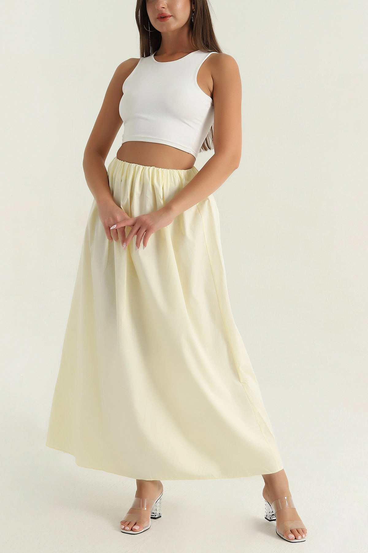 Sarı Bel Lastikli Poplin Kadın Etek 380290