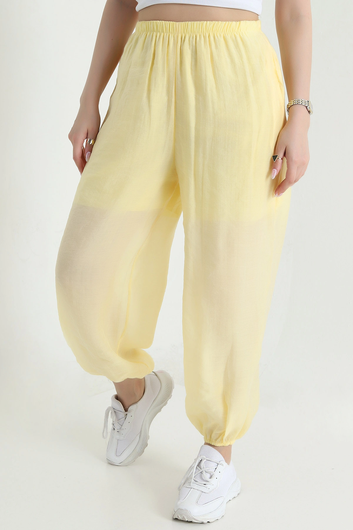 Sarı Bel ve Paça Lastikli Tensel Kadın Pantolon 457048