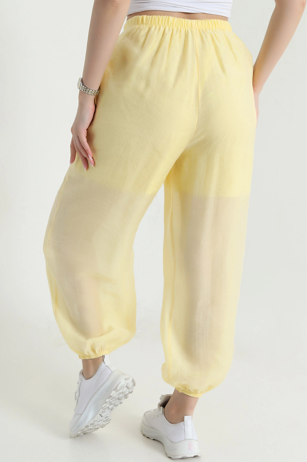 Sarı Bel ve Paça Lastikli Tensel Kadın Pantolon 457048
