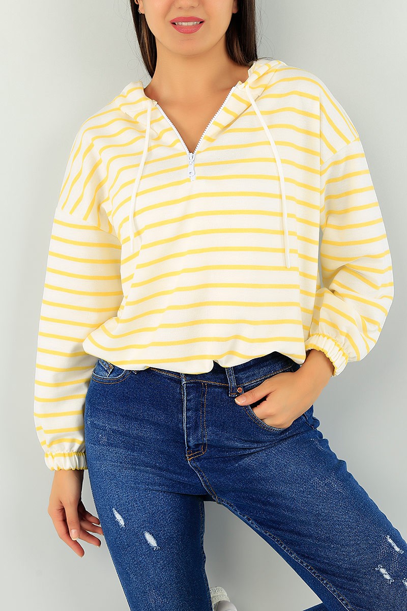 Sarı Beli Sıkmalı Bayan Yarım Fermuarlı Sweat 74506
