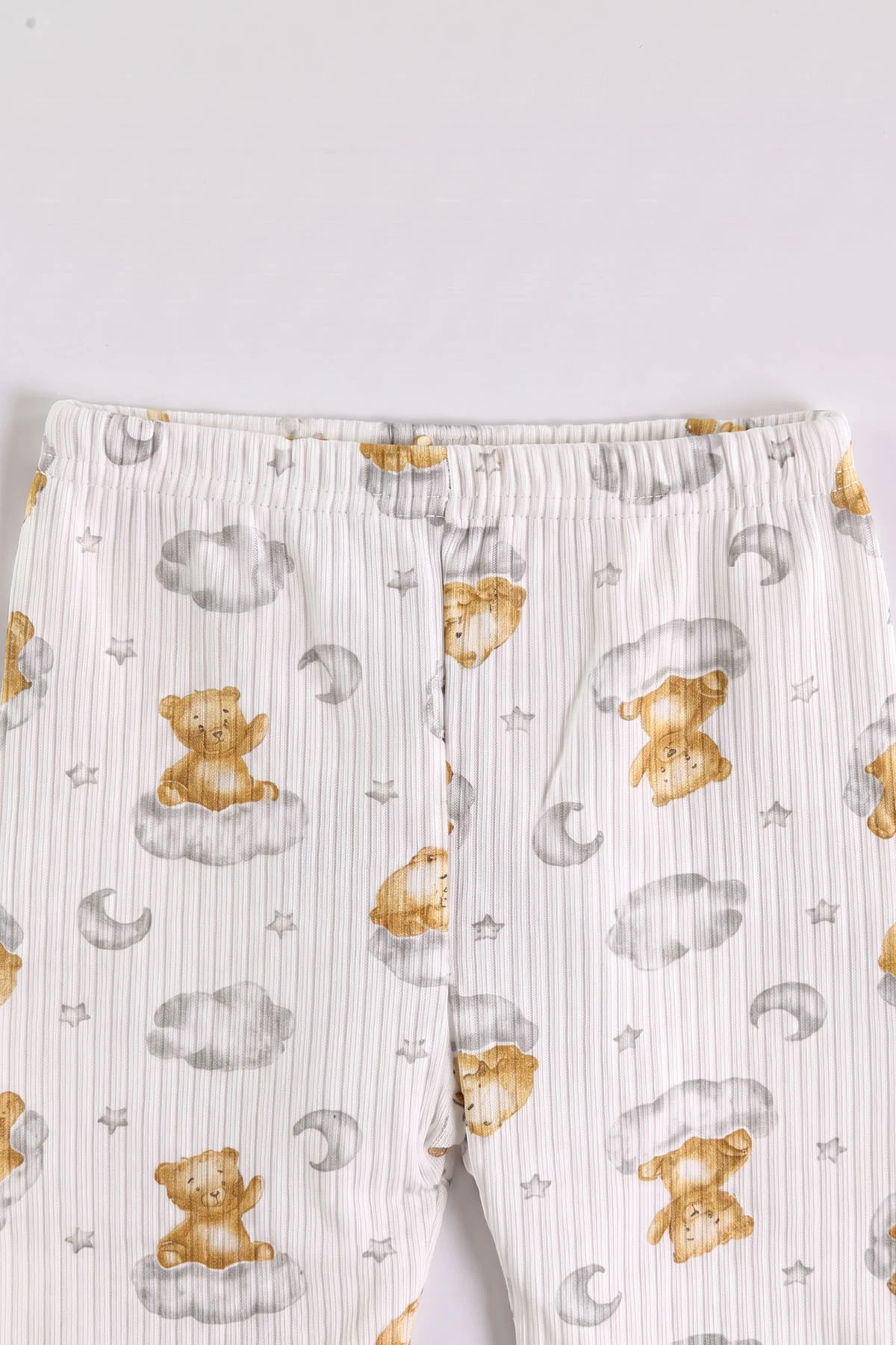 Sarı Beyaz (1-3 Yaş) Bulutlu Ayı  Baskılı Raporlu Çocuk Pijama Takım 477254