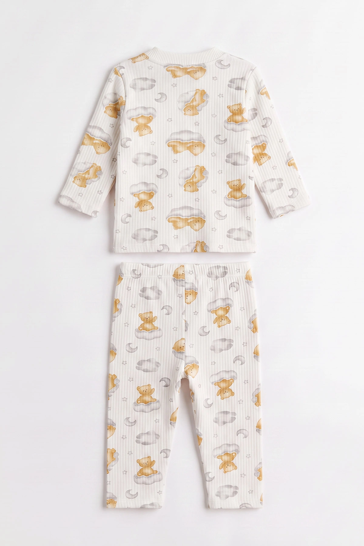 Sarı Beyaz (1-3 Yaş) Bulutlu Ayı  Baskılı Raporlu Çocuk Pijama Takım 477254
