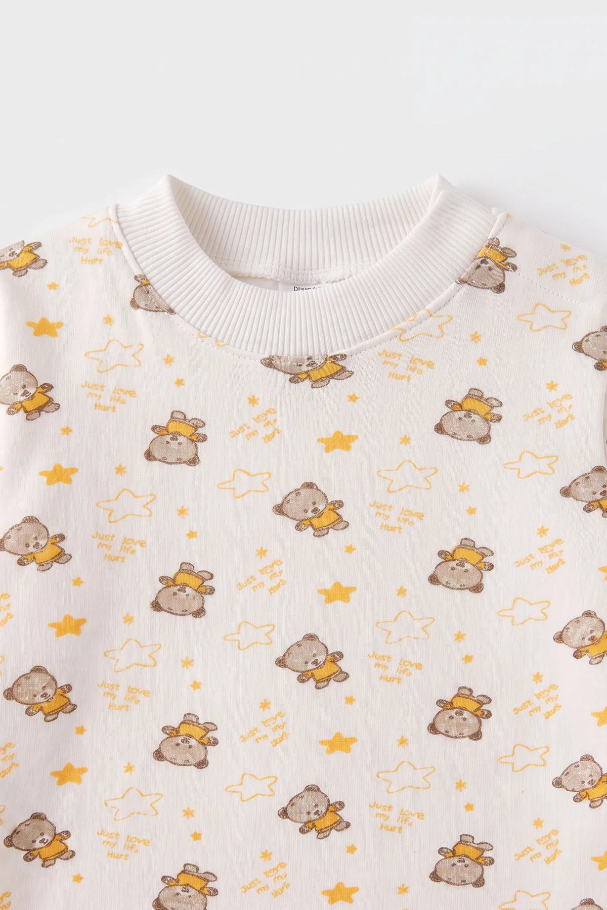 Sarı Beyaz   (1-3 Yaş) Yıldızlı Ayıcık Desenli   Çocuk Pijama Takım 477364