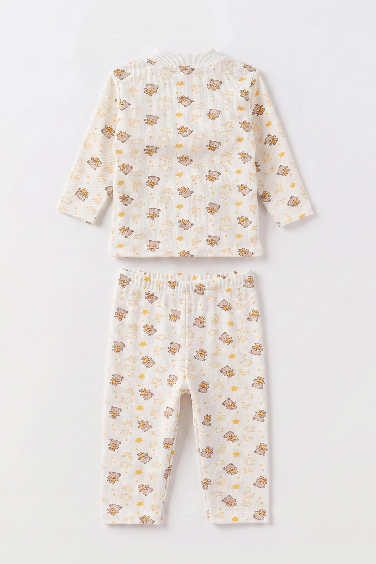 Sarı Beyaz   (1-3 Yaş) Yıldızlı Ayıcık Desenli   Çocuk Pijama Takım 477364
