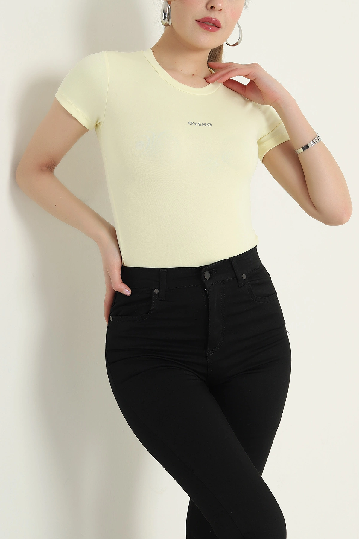 Sarı Bisiklet Yaka Scuba Kadın Zıbın Bluz 432427