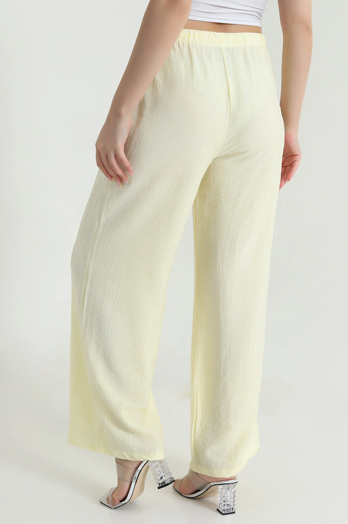 Sarı Bol Paça Krinkıl Kadın Pantolon 471107