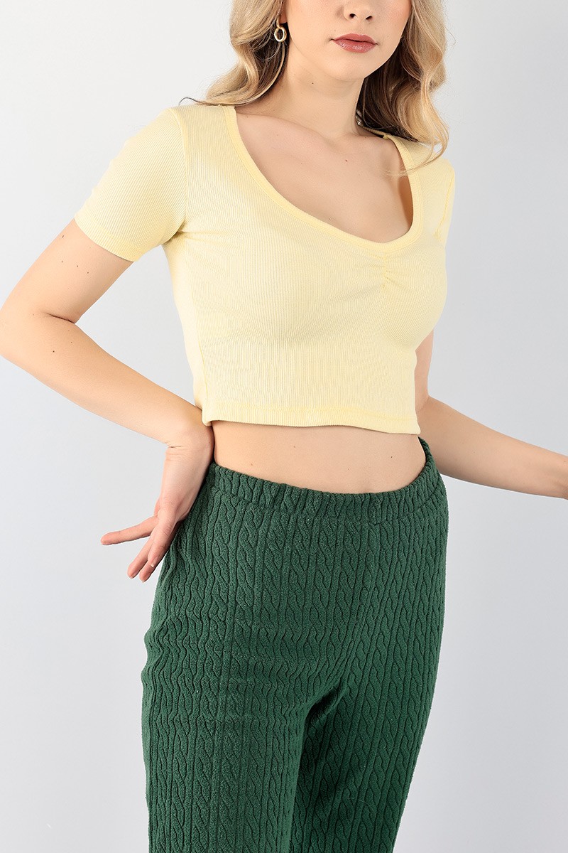 Sarı Büzgülü Fitilli Bluz 97824