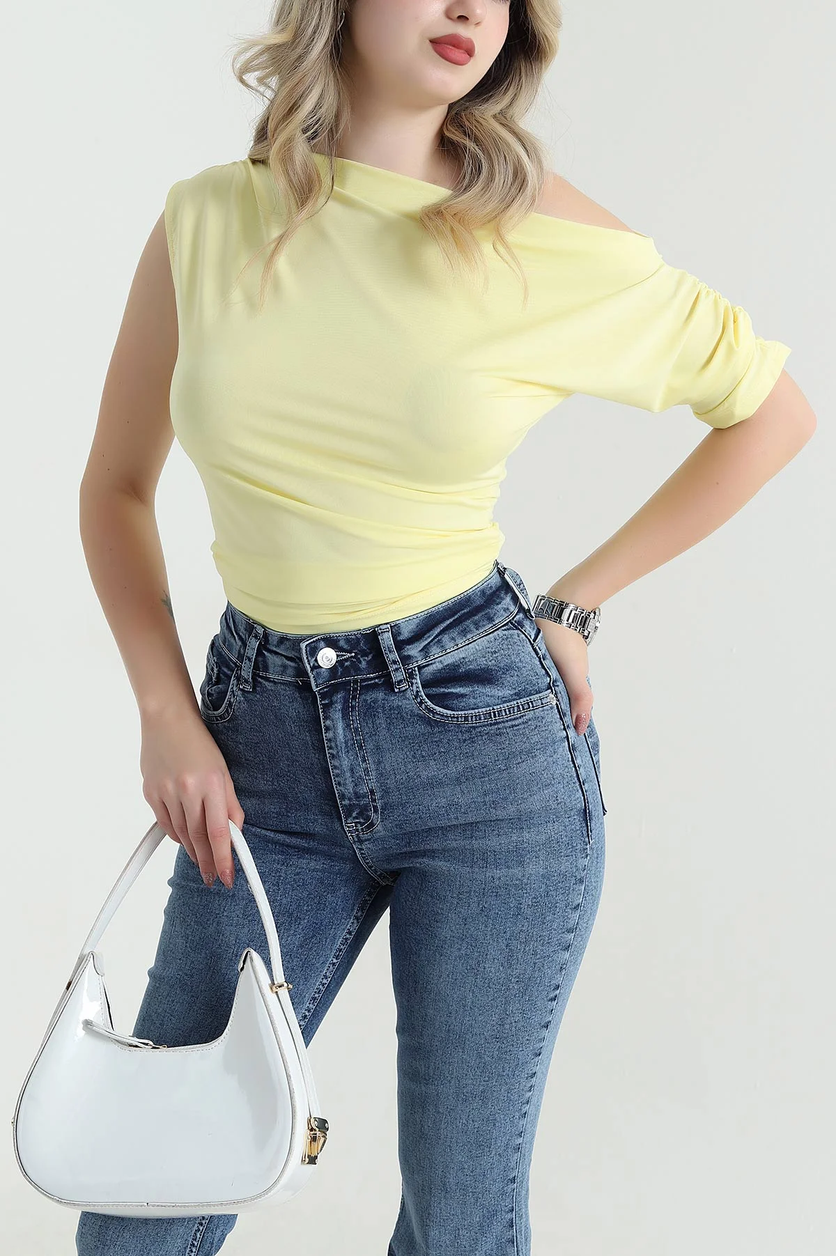 Sarı Büzgülü Kadın Sandy Bluz 467177