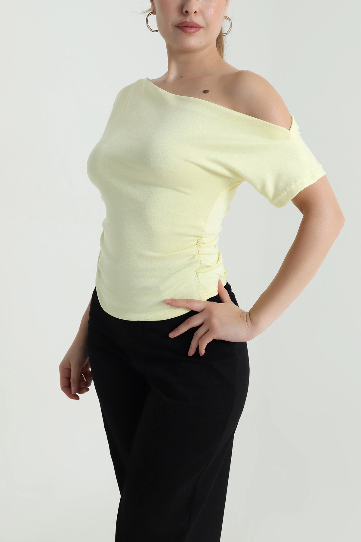 Sarı Büzgülü Oysho Kadın Bluz 485174