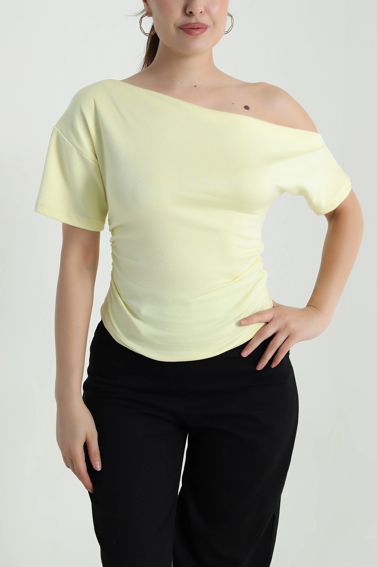 Sarı Büzgülü Oysho Kadın Bluz 485174