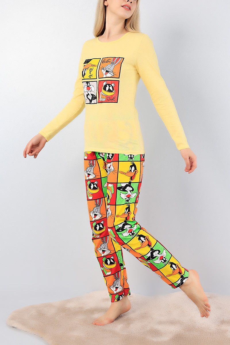 Sarı Desenli Bayan Pijama Takımı 77715