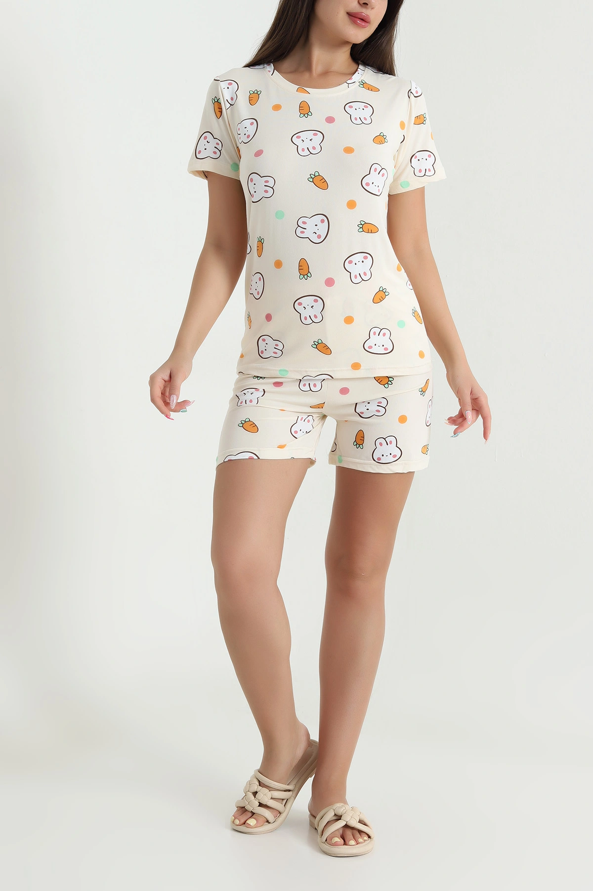 Sarı Desenli Kadın Şortlu Pijama Takımı 466464