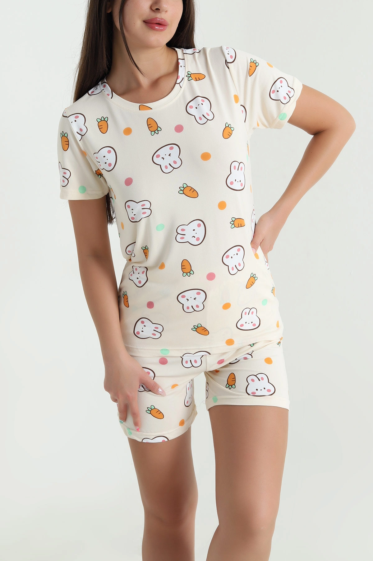 Sarı Desenli Kadın Şortlu Pijama Takımı 466464