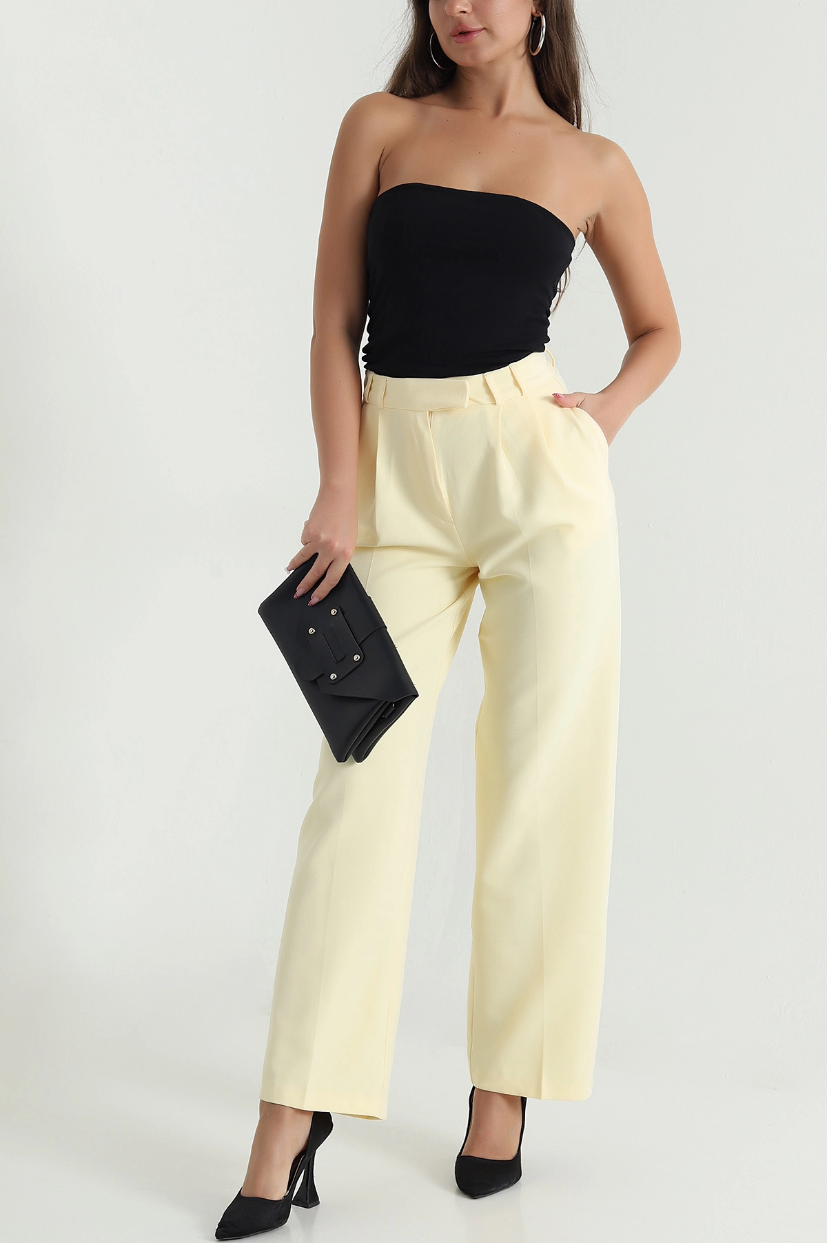 Sarı Double Kumaş Palazzo Kadın Pantolon 474449