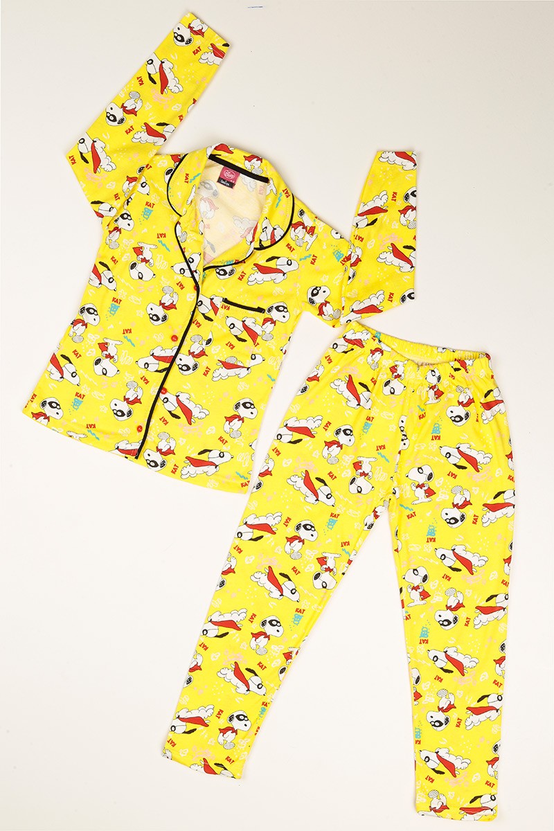 Sarı Düğmeli Kız Çocuk Pijama Takımı 77894