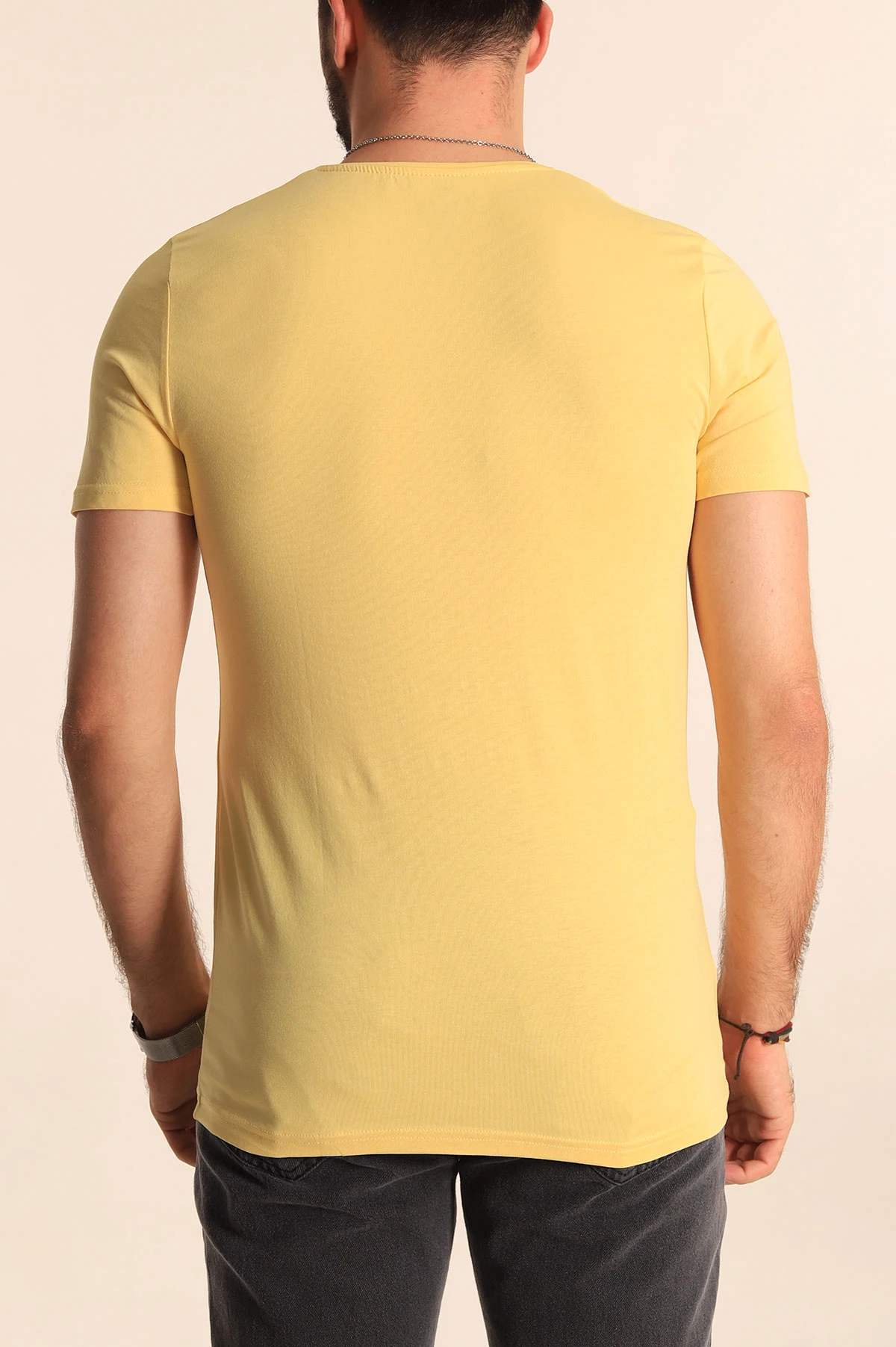 Sarı Düz Kesim Basic Erkek Tişört 169577