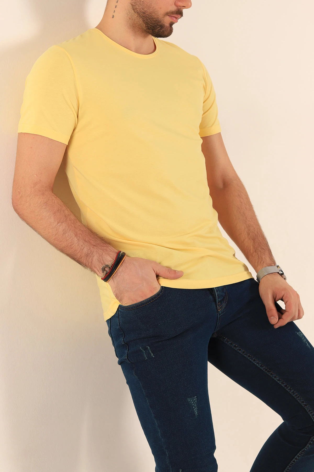 Sarı Düz Kesim Basic Erkek Tişört 181369
