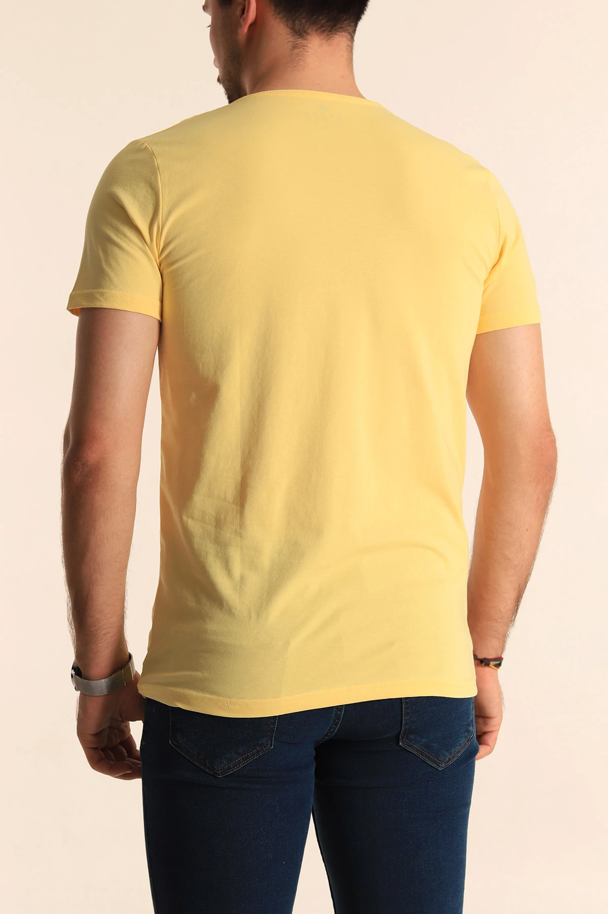 Sarı Düz Kesim Basic Erkek Tişört 181369