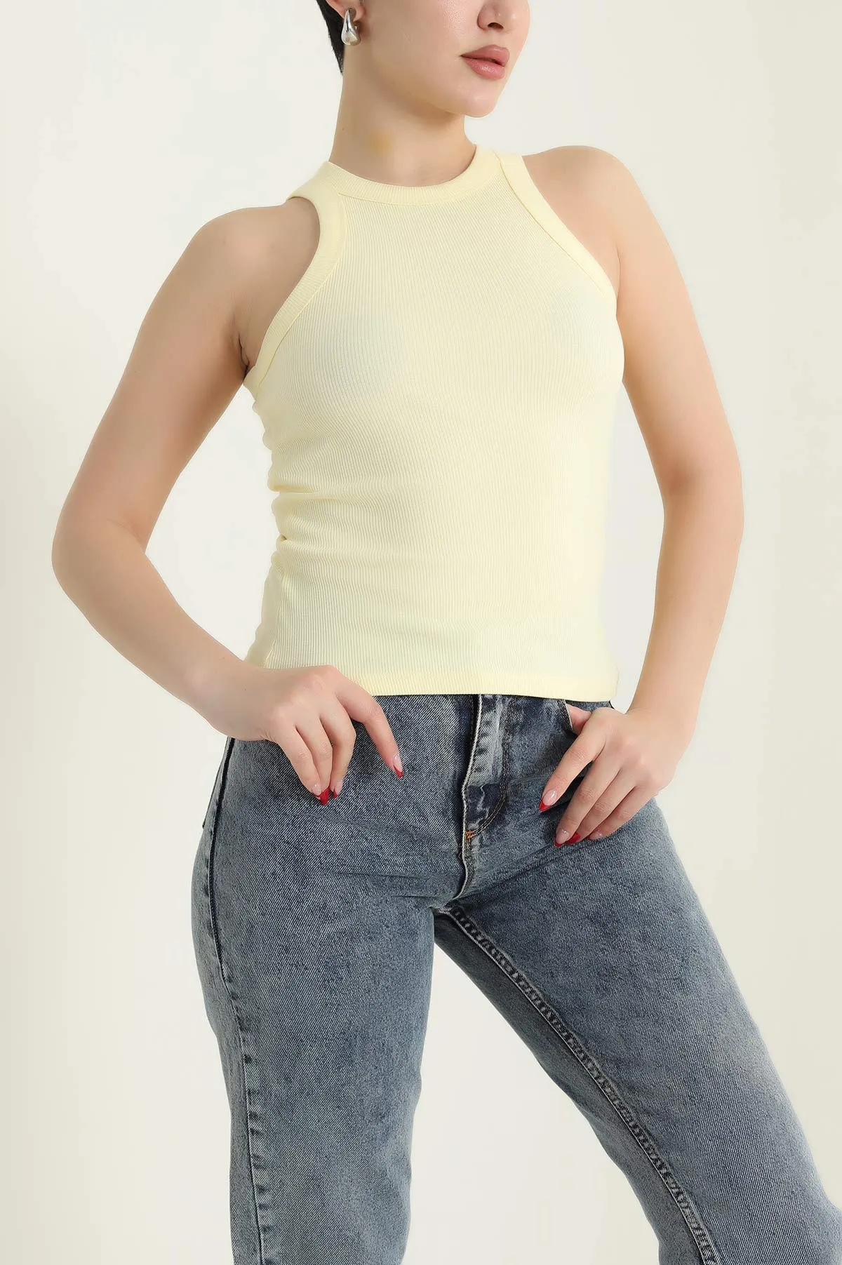 Sarı Fitilli Likralı Kadın Atlet 432172