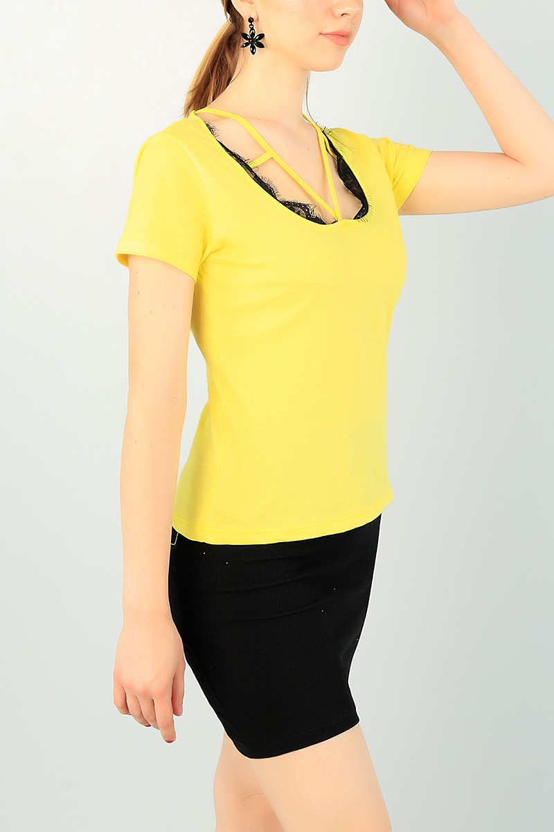 Sarı Güpür Detay Bluz 69248