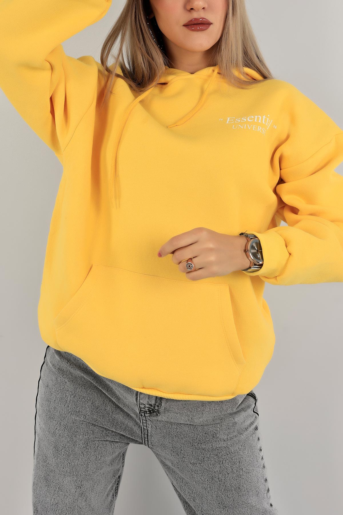 Sarı İçi Şardonlu Kapüşonlu Bayan Sweat 138924