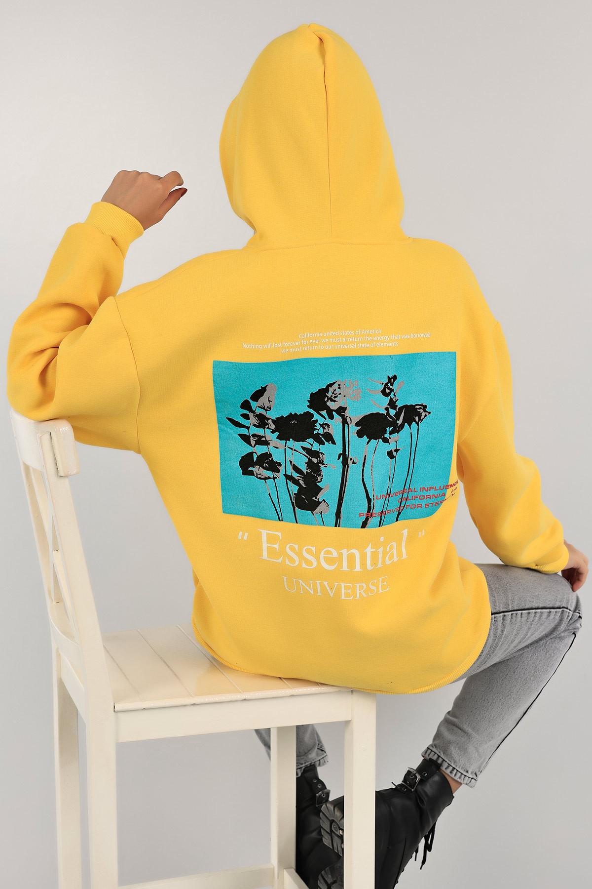 Sarı İçi Şardonlu Kapüşonlu Bayan Sweat 138924