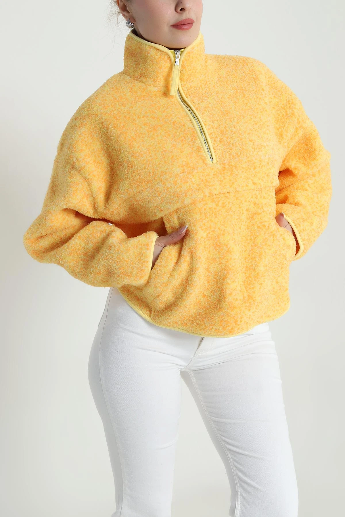 Sarı Kangru Cep Detay Teddy Kadın Sweat 492644