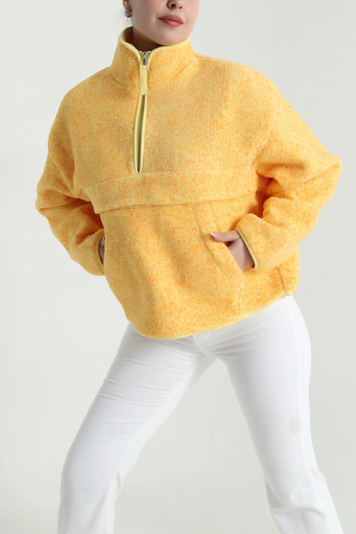 Sarı Kangru Cep Detay Teddy Kadın Sweat 492644
