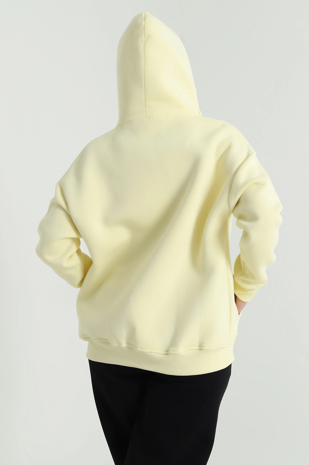 Sarı Kapşonlu Şardonlu Üç İp Kadın Sweat 482266