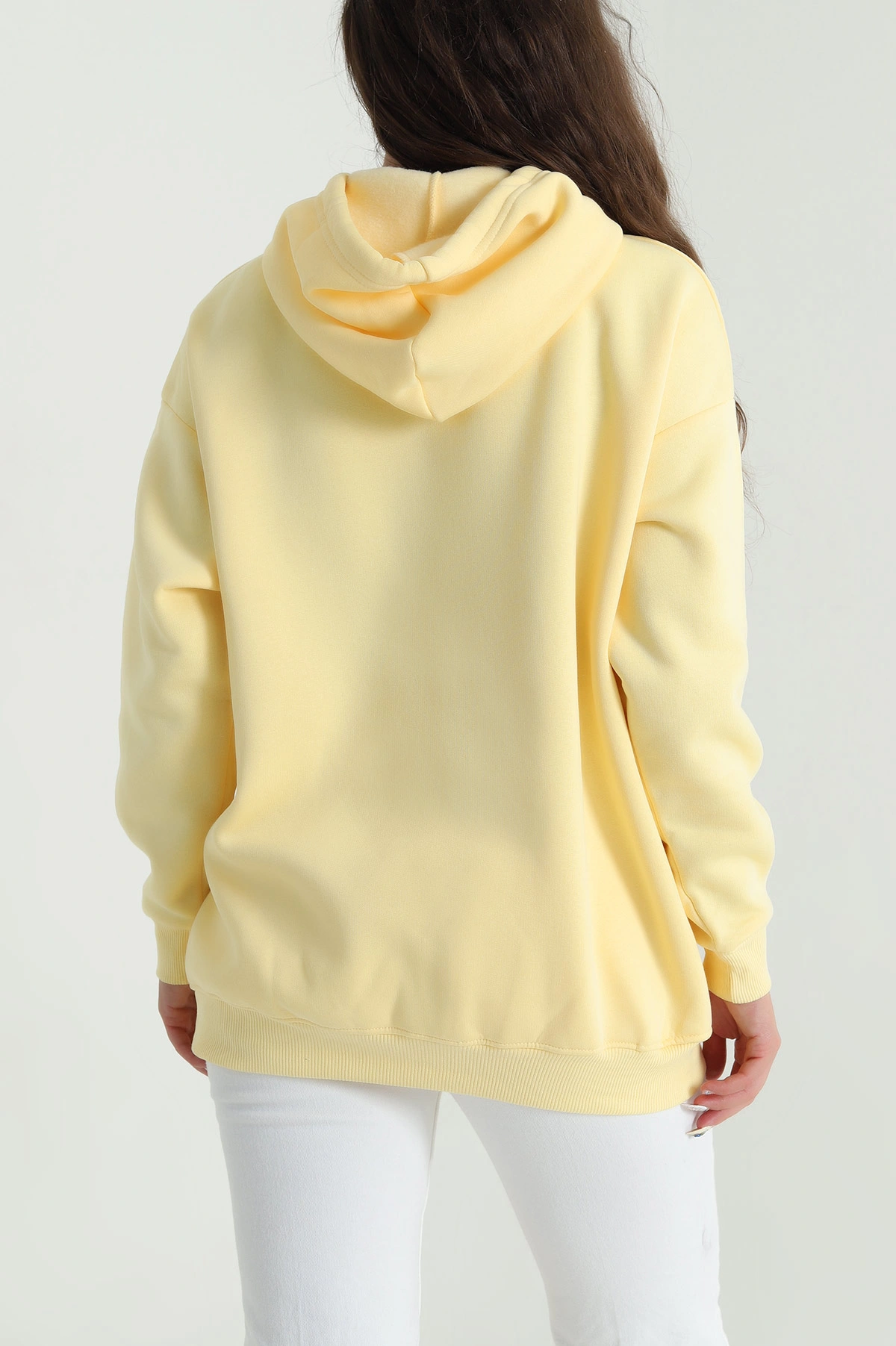 Sarı Kapşonlu Şardonlu Üç İp Kadın Sweat 484980