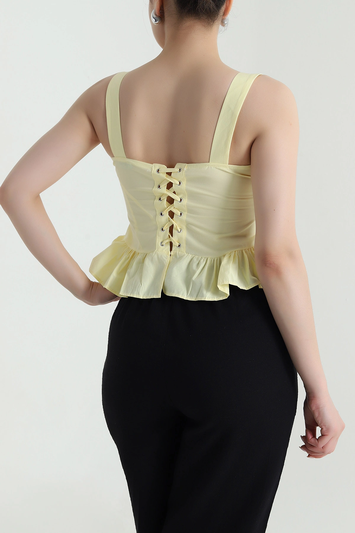 Sarı Kuş Gözü Detay Poplin Kadın Bluz 470559