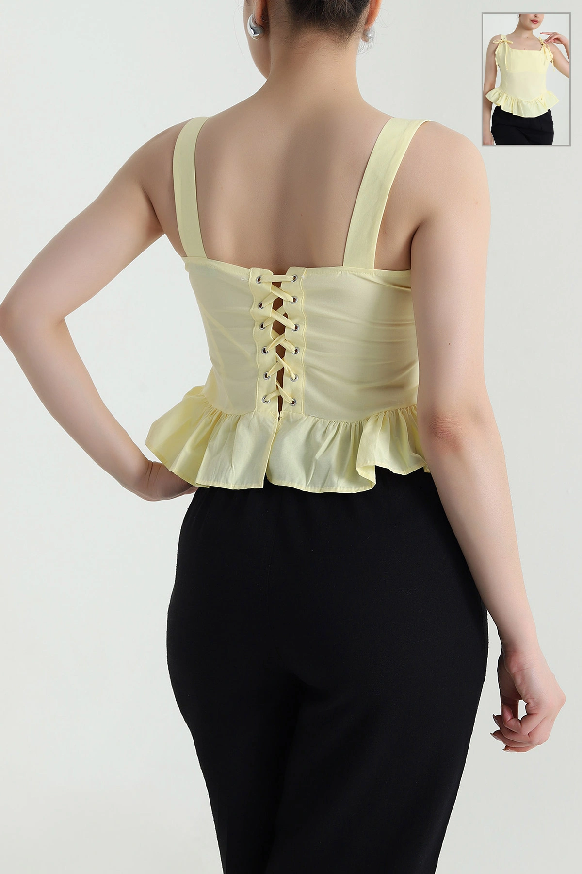 Sarı Kuş Gözü Detay Poplin Kadın Bluz 470559