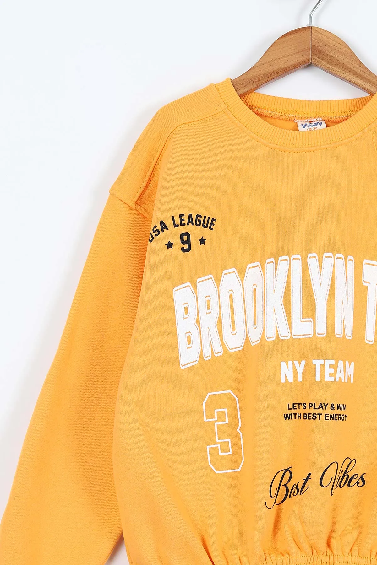 Sarı Lacivert (9-12 Yaş) Brooklyn Team Baskılı Belden Lastikli 3 İp Şardonlu Kız Çocuk Kışlık Takım 405089