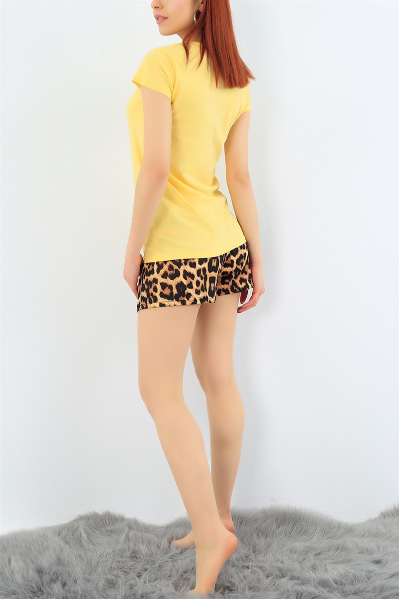 Sarı Leopar Desenli Bayan Pijama Takımı 31325
