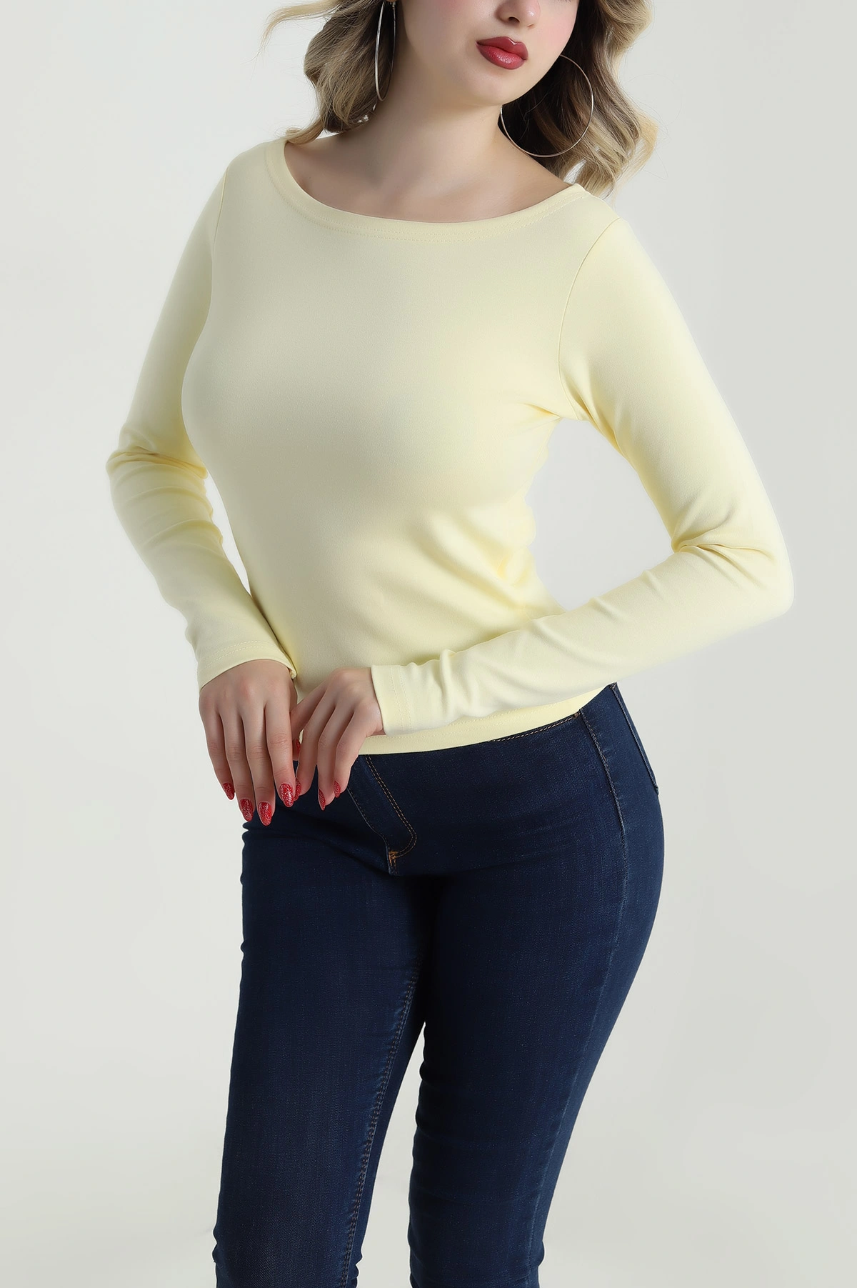 Sarı Likralı İnterlok Kadın Bady 485489