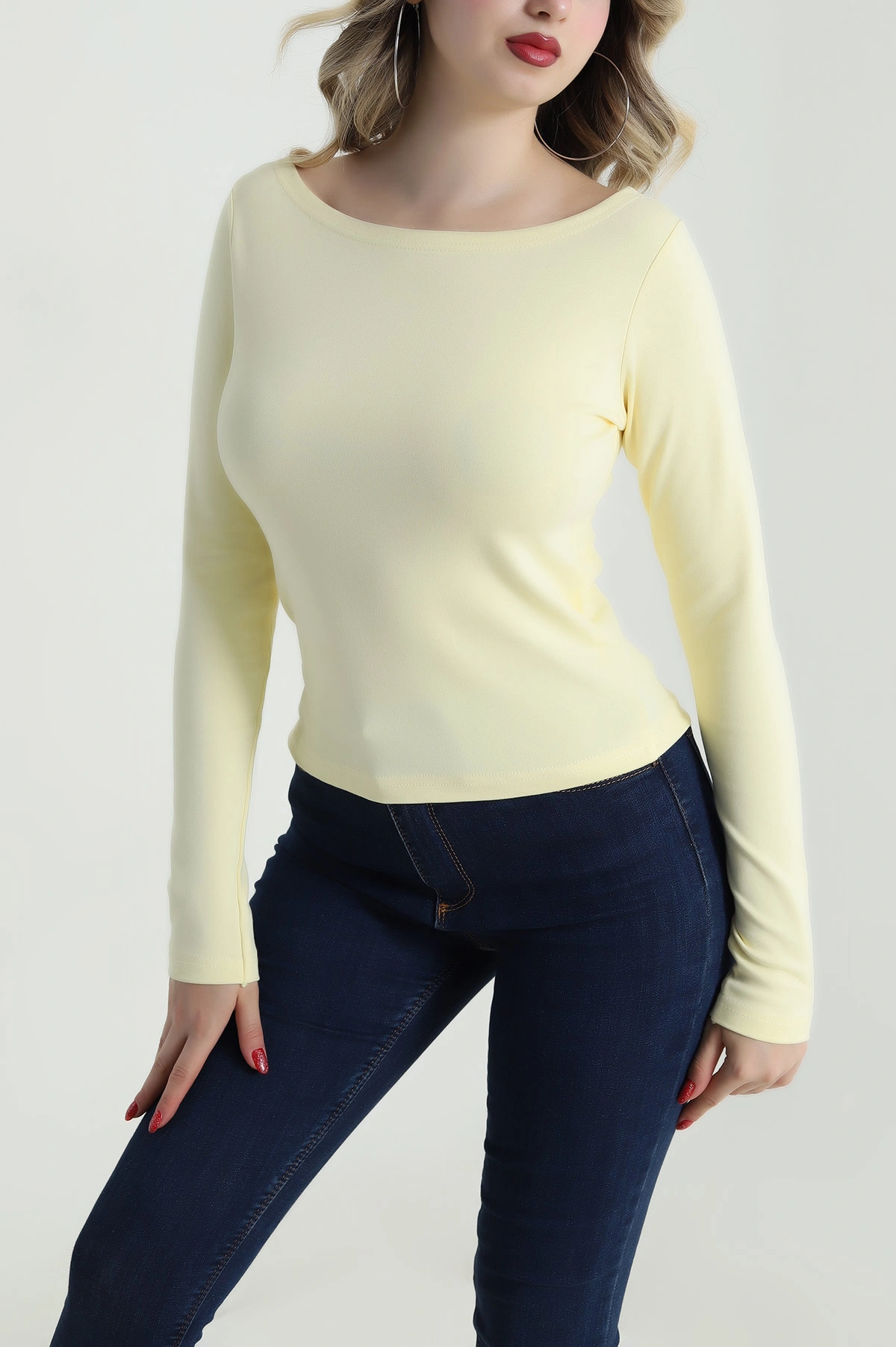 Sarı Likralı İnterlok Kadın Bady 485489