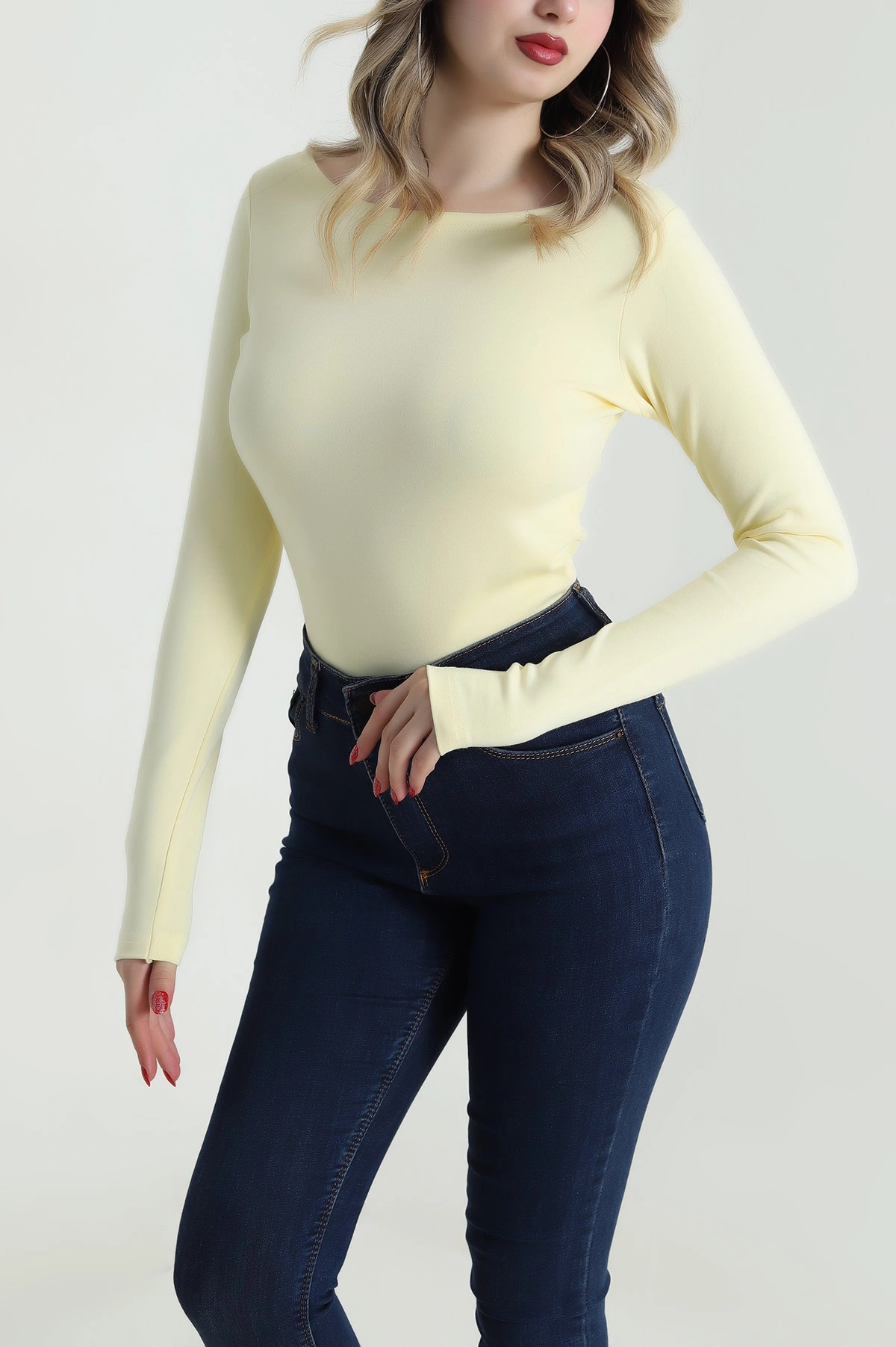 Sarı Likralı İnterlok Kadın Bady 485489