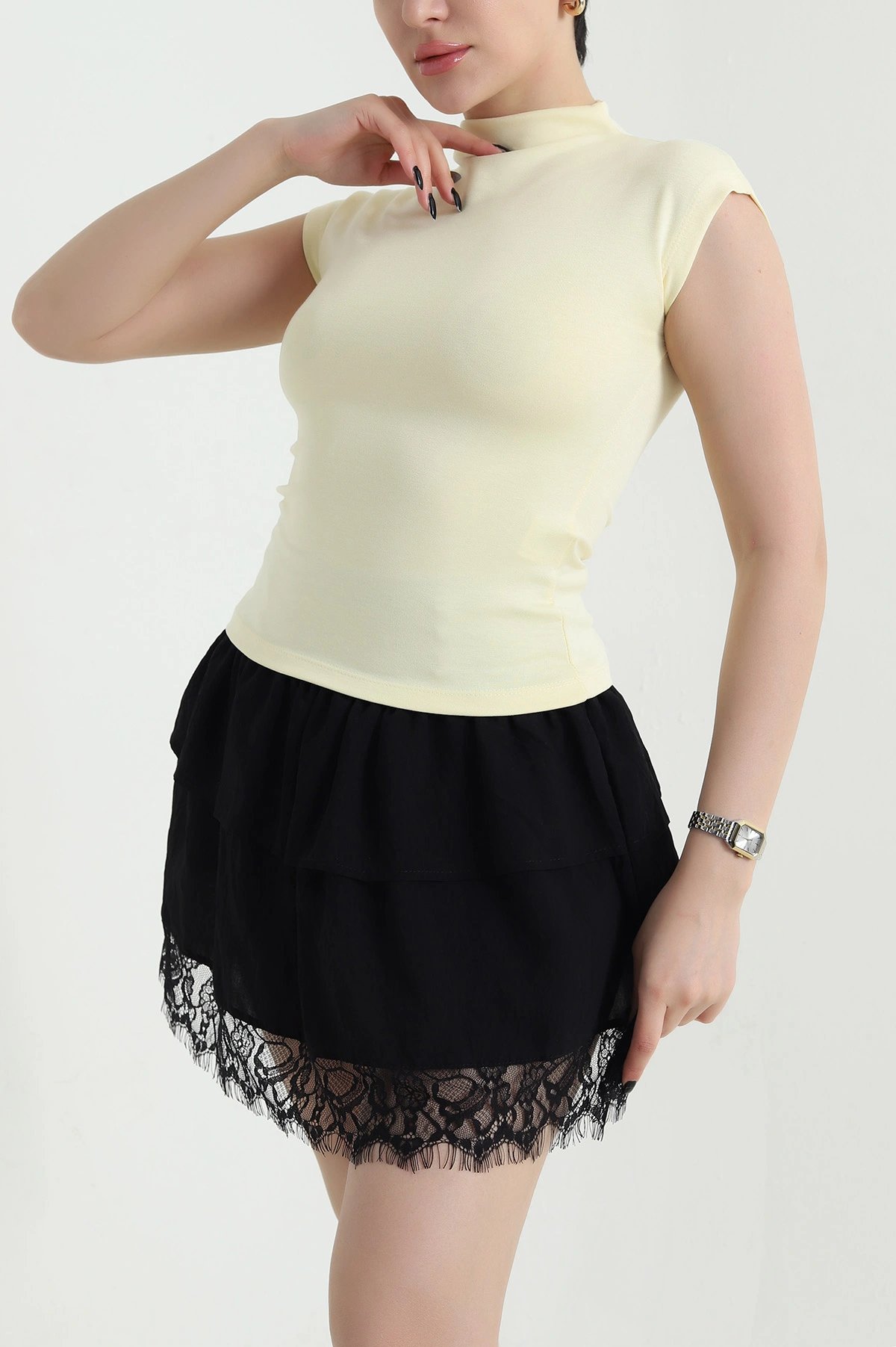 Sarı Likralı Kolsuz Modal Kadın Bluz 452505