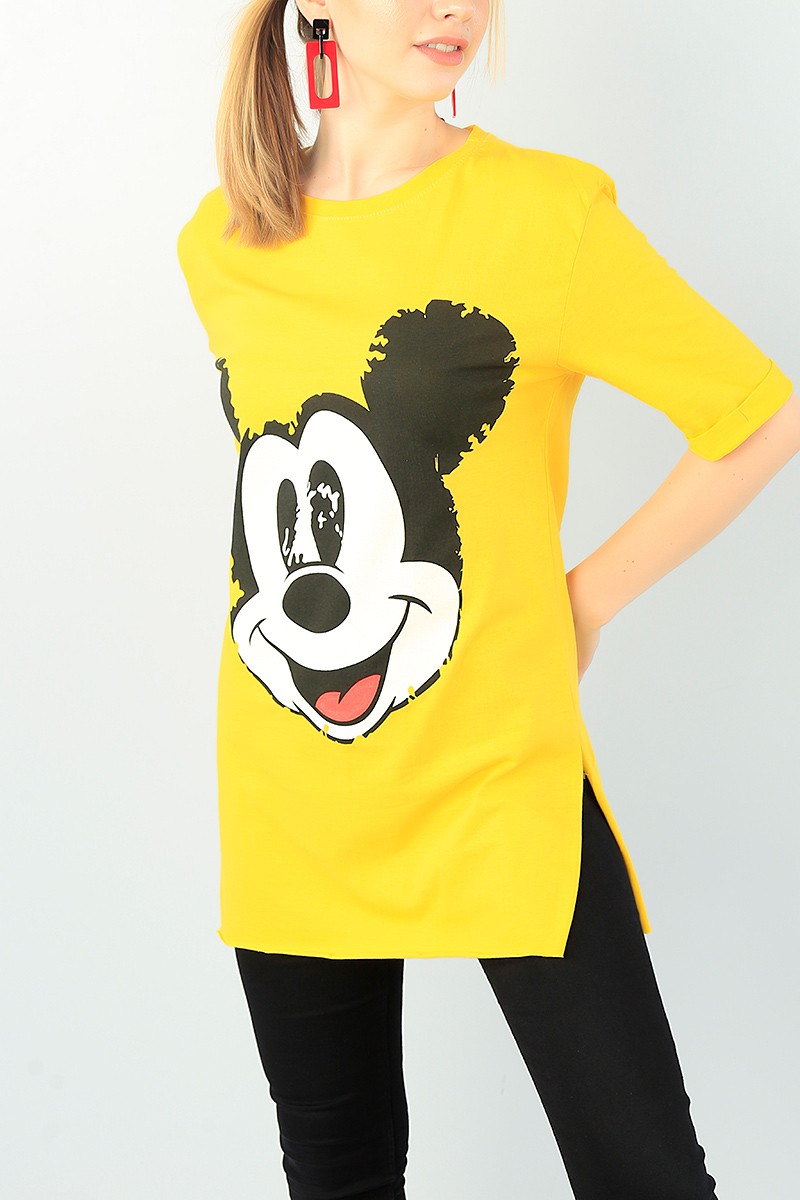 Sarı Mıckey Baskılı Bayan Tişört 66309