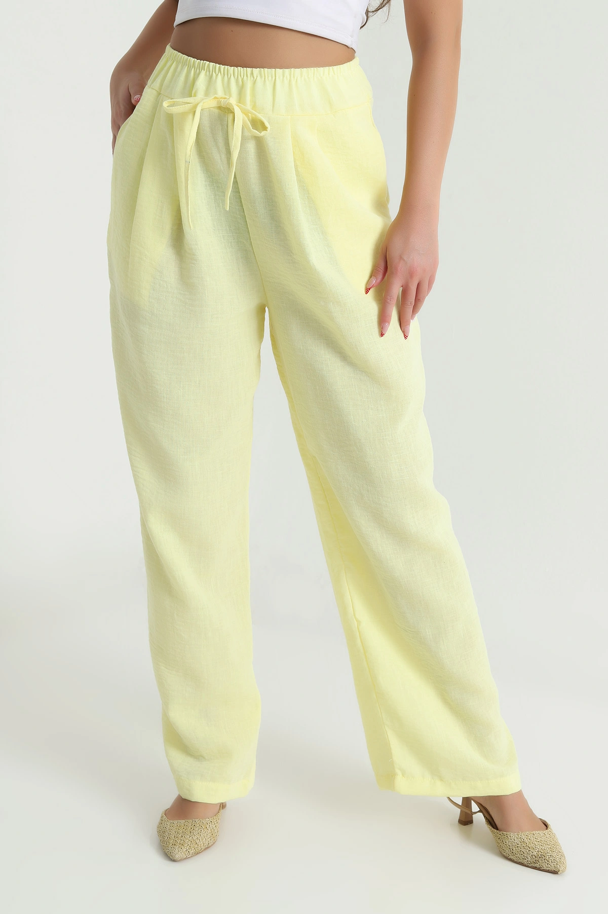 Sarı Müslin Keten Kadın Pantolon 478051
