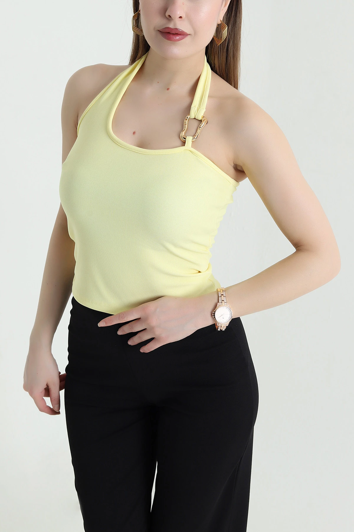 Sarı Ottoman Tokalı Kadın Bluz 440033